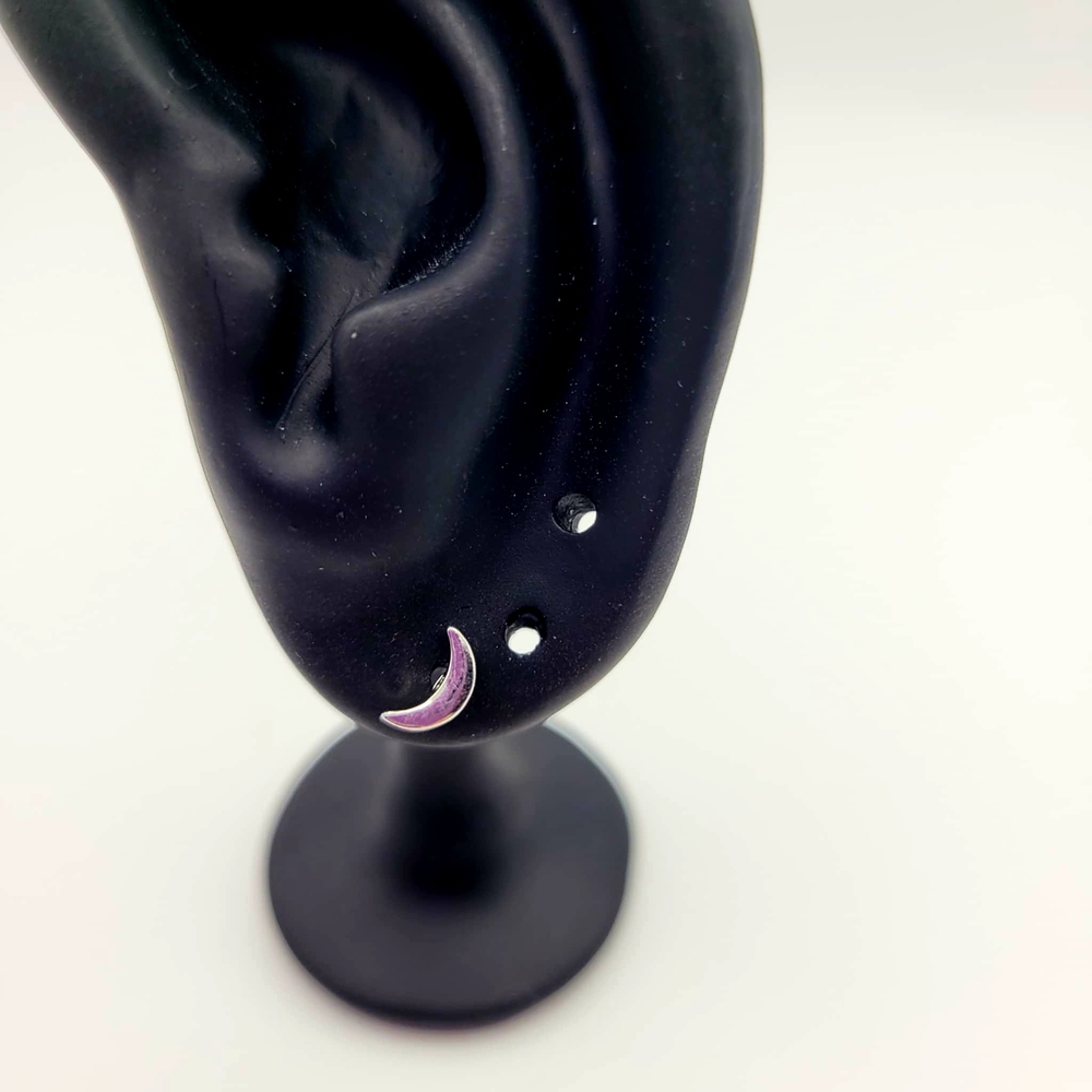 Silver Tone Crescent Moon Stud Earrings